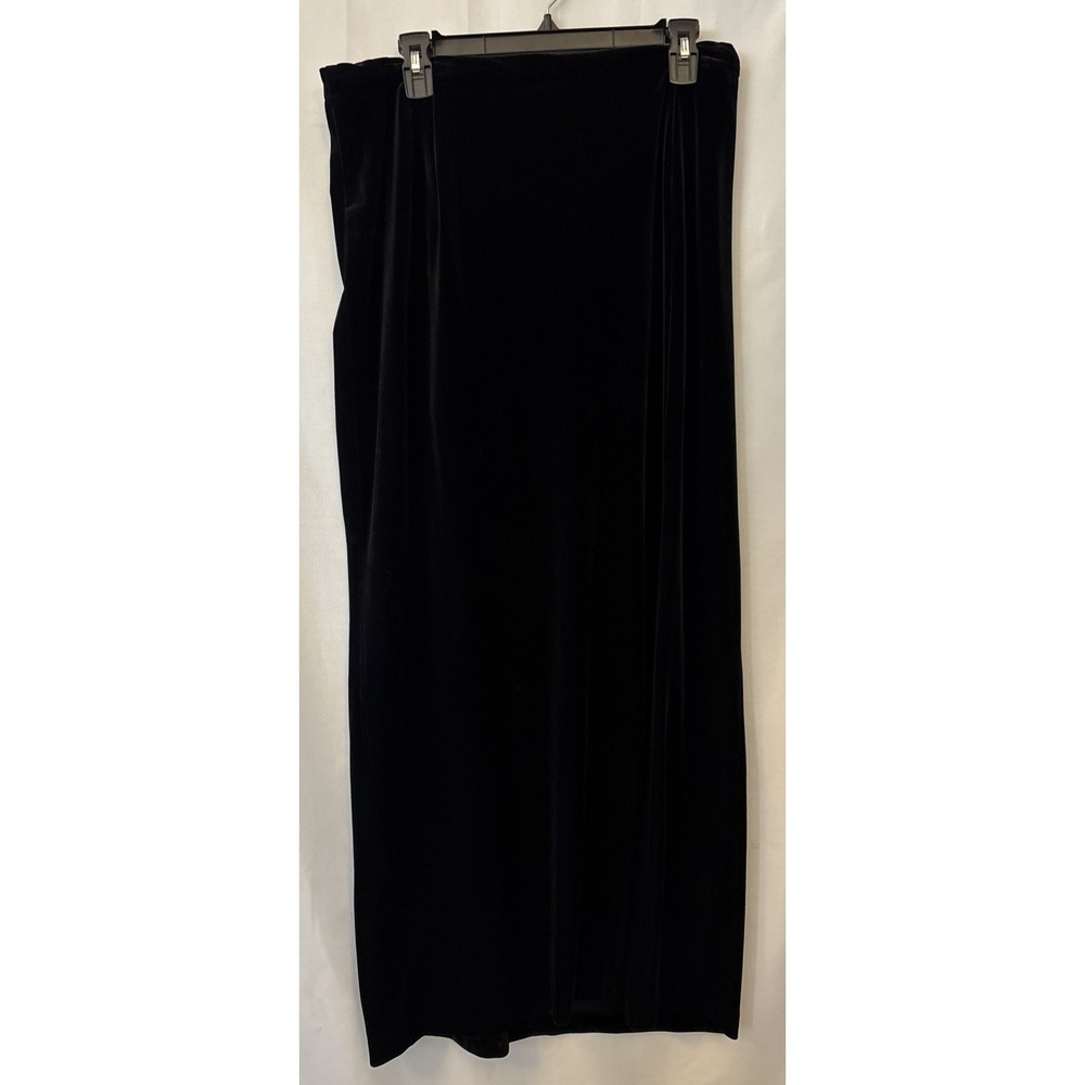Vintage Black Velvet Maxi Skirt Side Slit Women's Size 16P R & K Evening